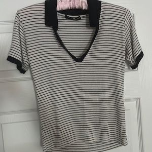 Brandy Melville White and Blue Collared T-Shirt!